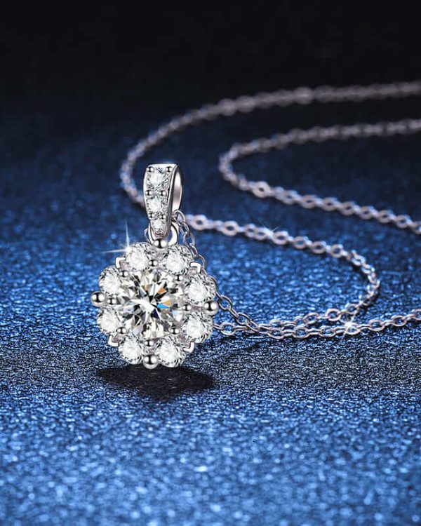 Sunflower S925 Silver Chain with Moissanite Diamond Pendant 1