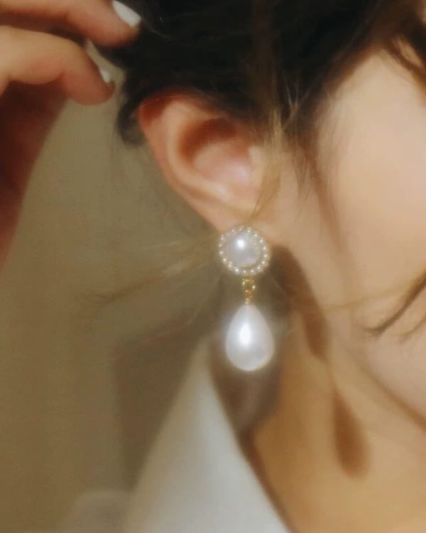 Alternative view of Sunflower Teardrop Pearl Vintage Earrings for Sale