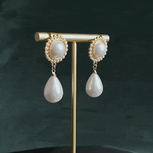 Sunflower Teardrop Pearl Vintage Earrings for Sale