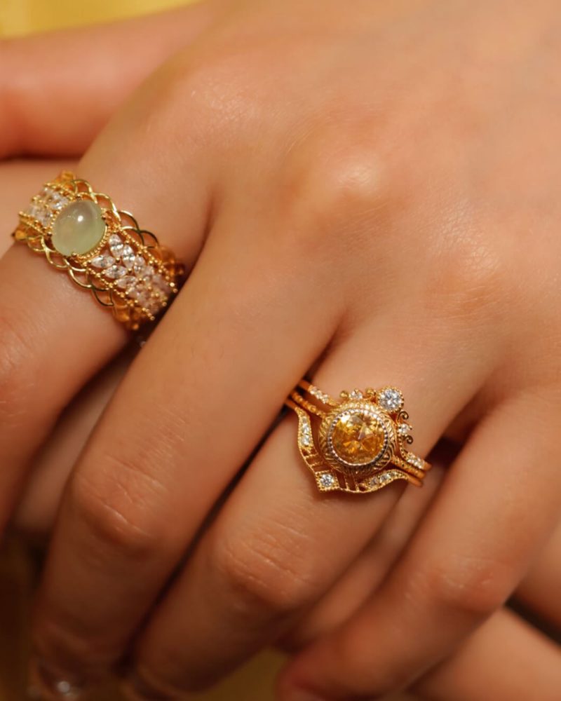 Alternative view of Victoria Vintage Crystal Rings 925 Sterling Silver Gold Plated