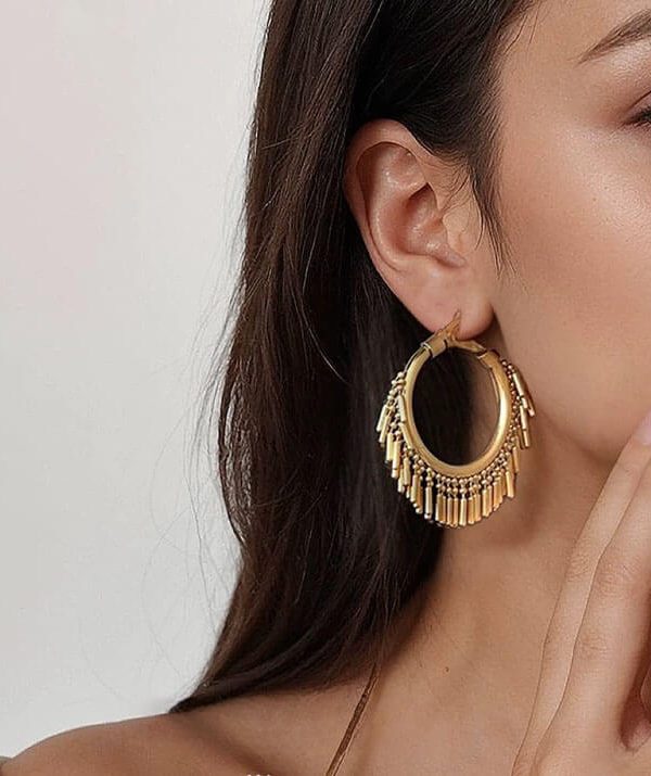 Vintage Brass Earrings Fringe Hoops 1