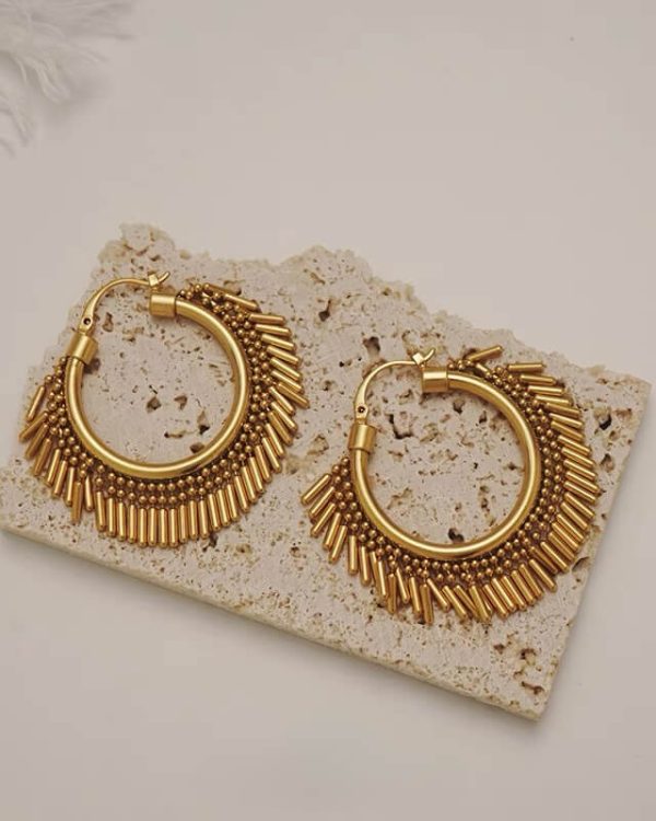 Vintage Brass Earrings Fringe Hoops