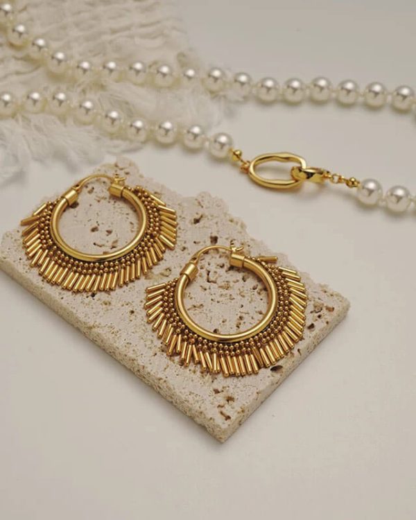 Alternative view of Vintage Brass Earrings Fringe Hoops