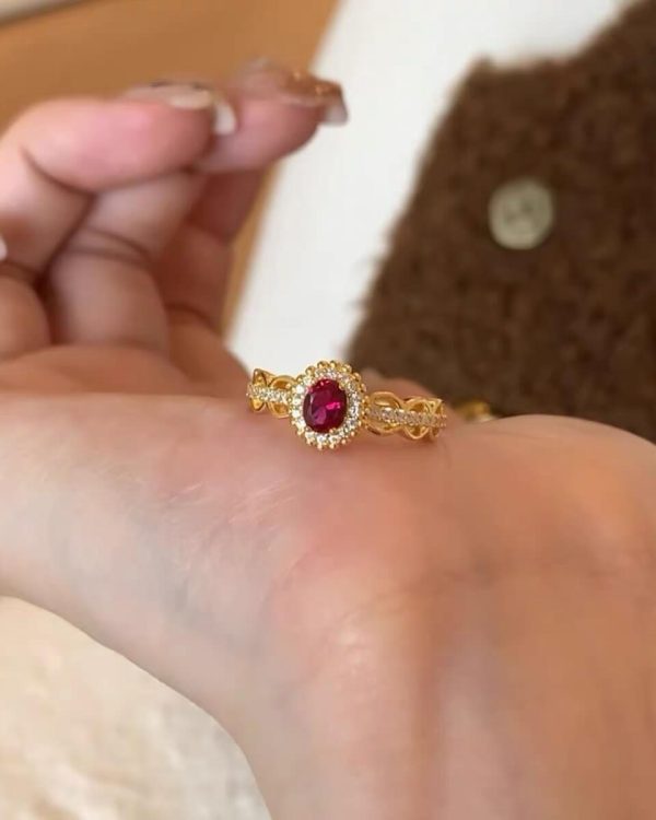 Alternative view of Adjustable Pigeon Blood Vintage Ring 18K Gold Plated