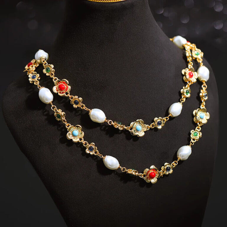 Whisper Vintage Flower Pearl Necklace 8