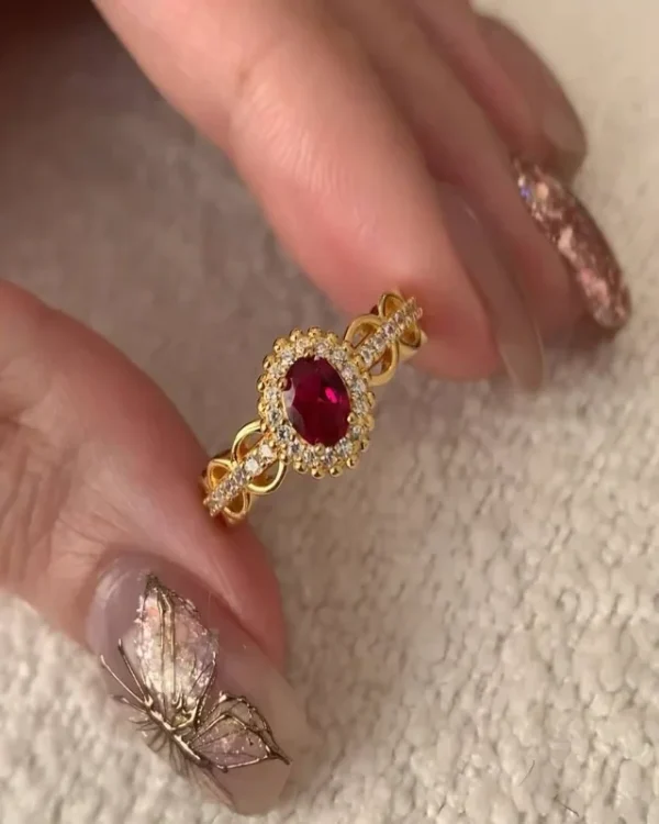 Adjustable Pigeon Blood Vintage Ring 18K Gold Plated