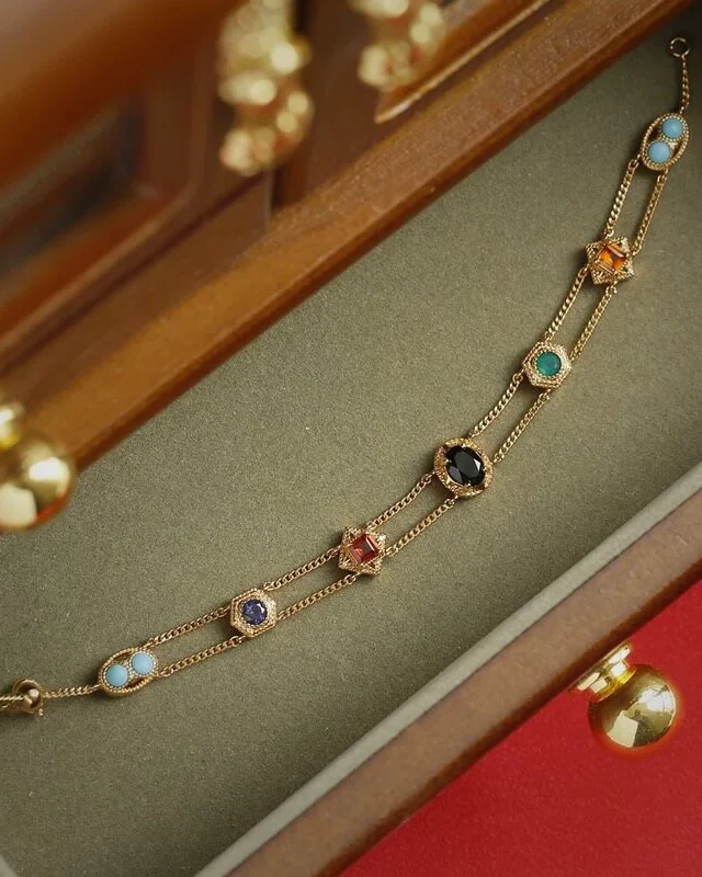 Dual Layers Rainbow Vintage Gemstone Jewelry Bracelets