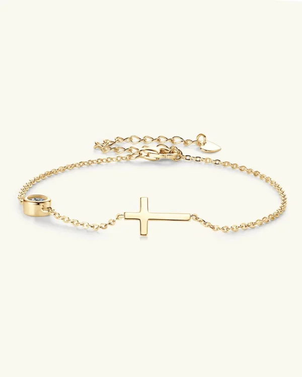 Faith Cross Bracelet with Moissanite 925 Silver Adjustable Bracelets