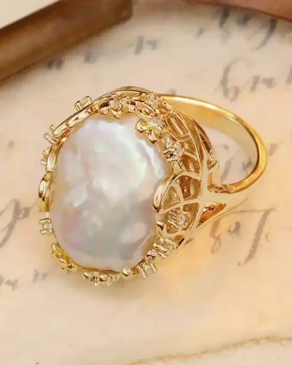 Frozen Ripple Vintage Baroque Pearl Ring