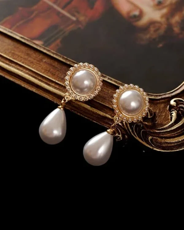 Sunflower Teardrop Pearl Vintage Earrings for Sale