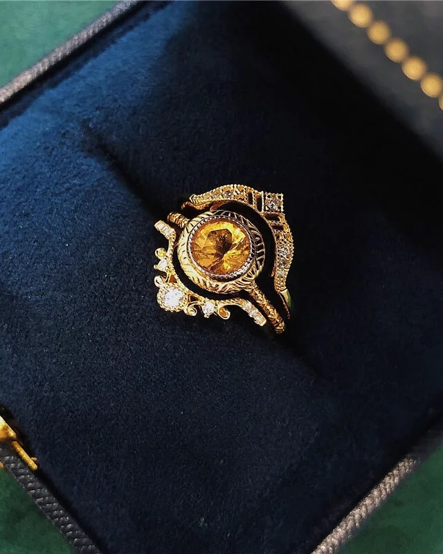 Victoria Vintage Crystal Rings 925 Sterling Silver Gold Plated