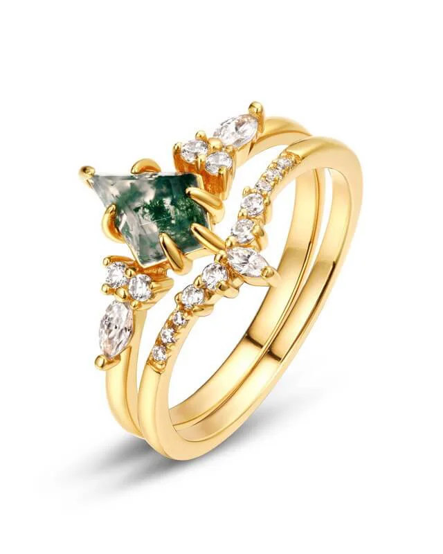 Moss 10k Gold Plated 925 Sterling Silver Ring Bridal Sets