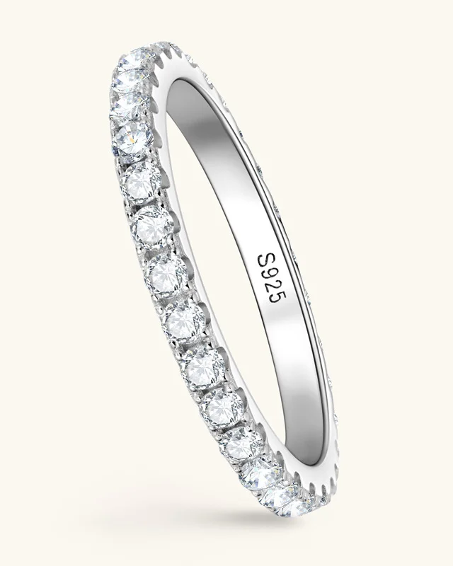 Moissanite Wedding Band Sterling Silver Eternity Stackable Ring