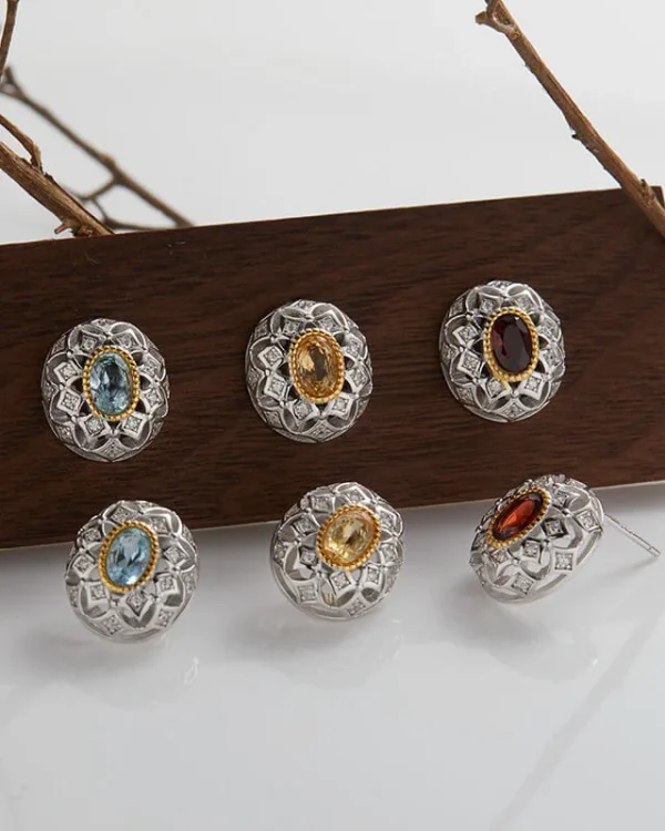 Natural Gemstone Earring Oval Crystal Birthstone