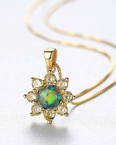 Alternative view of Dainty Sunflower Opal Birthstone Necklaces for Women