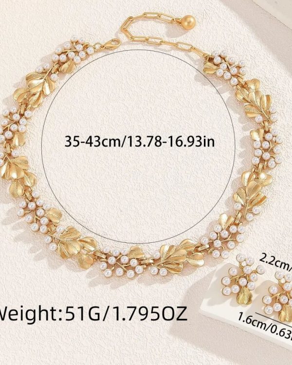 Ginkgo Leaves Pearl Flower Ribbon Necklace 3