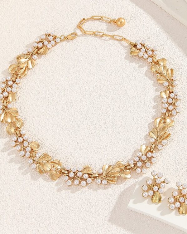 Ginkgo Leaves Pearl Flower Ribbon Necklace 4