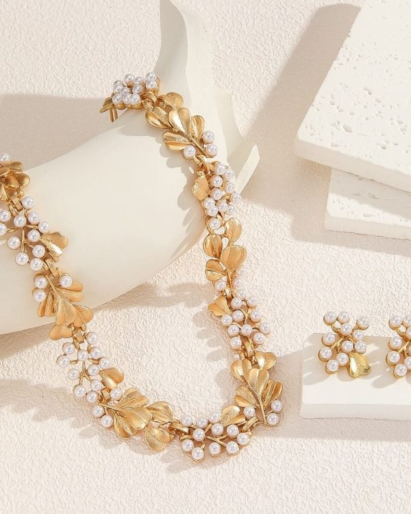 Ginkgo Leaves Pearl Flower Ribbon Necklace 5