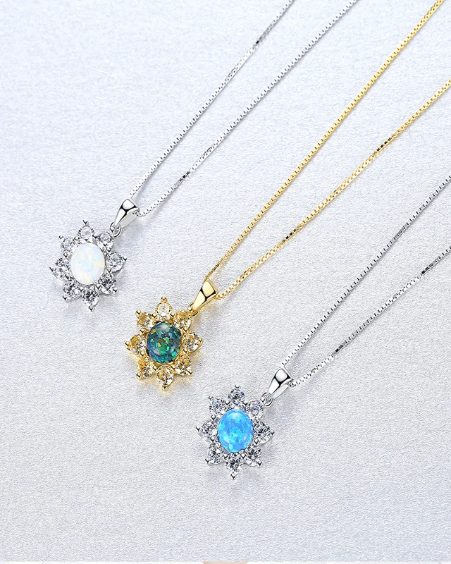 Dainty Sunflower Opal Birthstone Necklaces for Women