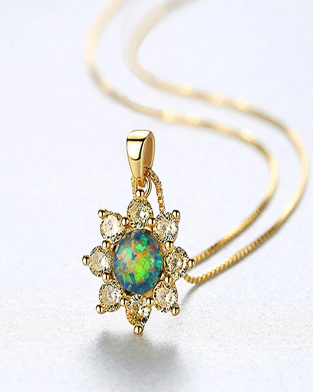 Alternative view of Dainty Sunflower Opal Birthstone Necklaces for Women