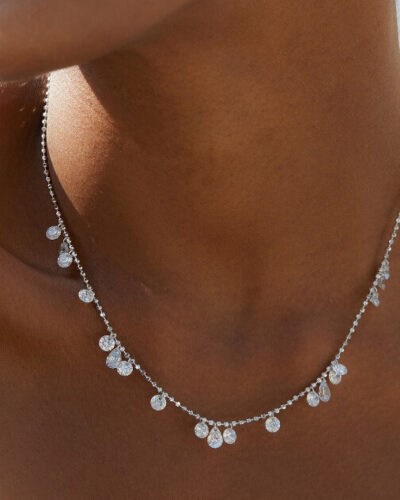 Alternative view of 925 Sterling Silver Diamond Station Necklace