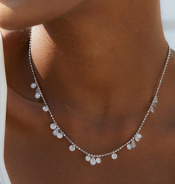 Alternative view of 925 Sterling Silver Diamond Station Necklace