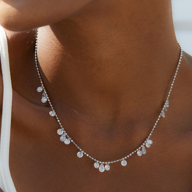 Alternative view of 925 Sterling Silver Diamond Station Necklace