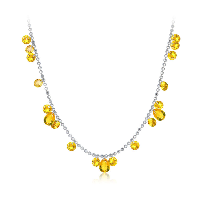 925 Sterling Silver Diamond Station Necklace YELLOW