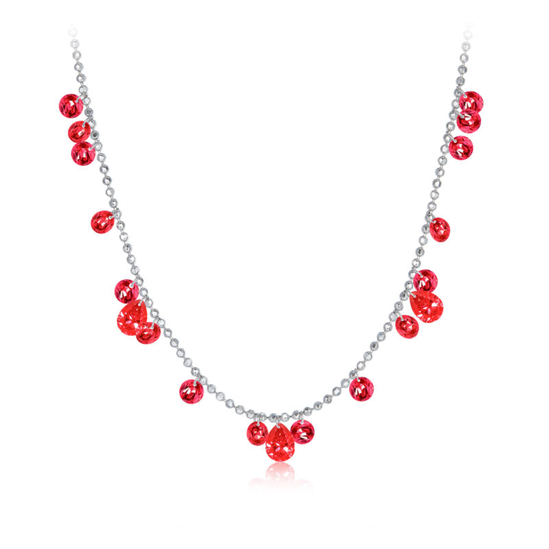 925 Sterling Silver Diamond Station Necklace RED