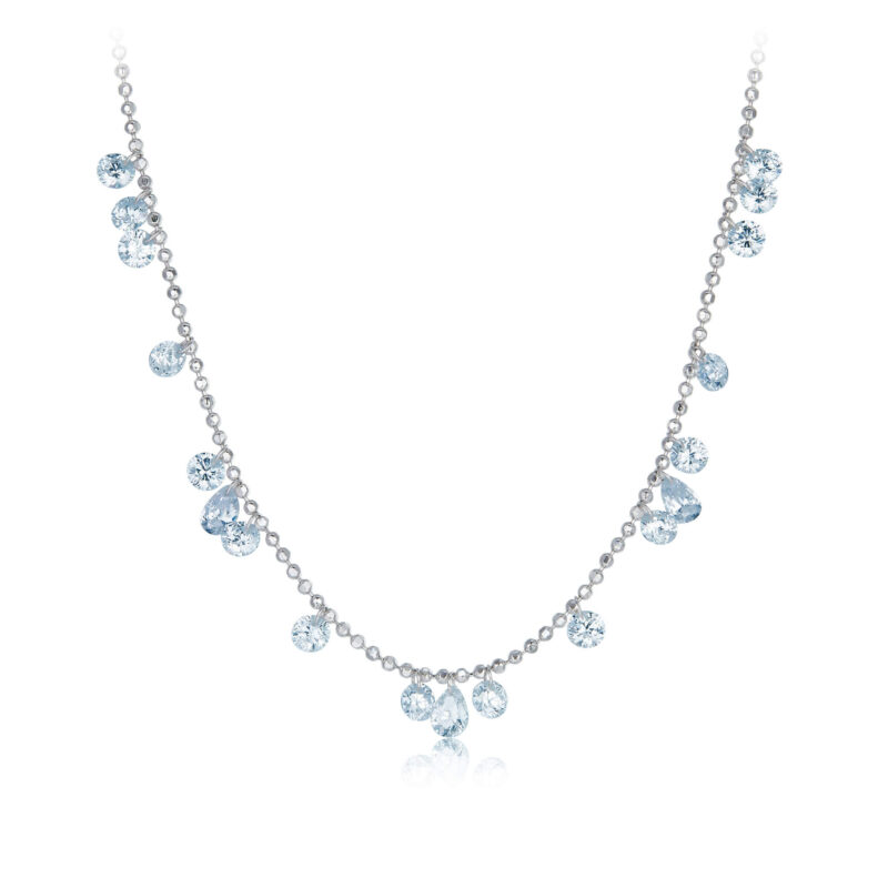 925 Sterling Silver Diamond Station Necklace BLUE