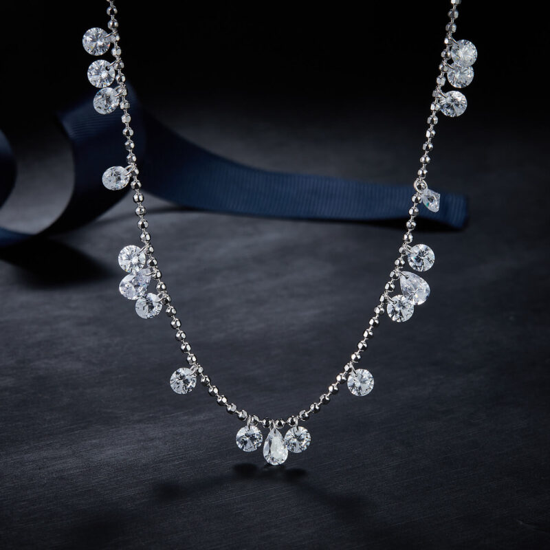 925 Sterling Silver Diamond Station Necklace