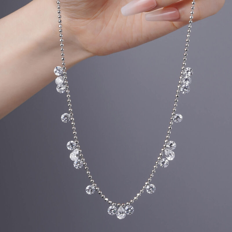 925 Sterling Silver Diamond Station Necklace 8