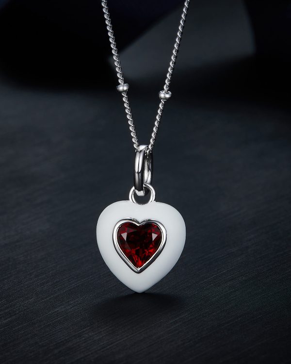 925 Sterling Silver Garnet Heart Necklace 18K Gold Plated show