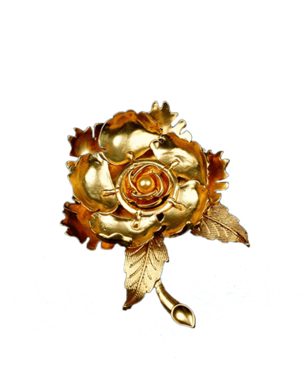 Alternative view of Double-layered Golden Flower Carved Brooch Pin