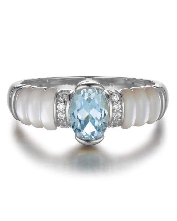 Graceful 925 Sterling Silver Mother of Pearl Ring WHITE GOLDEN