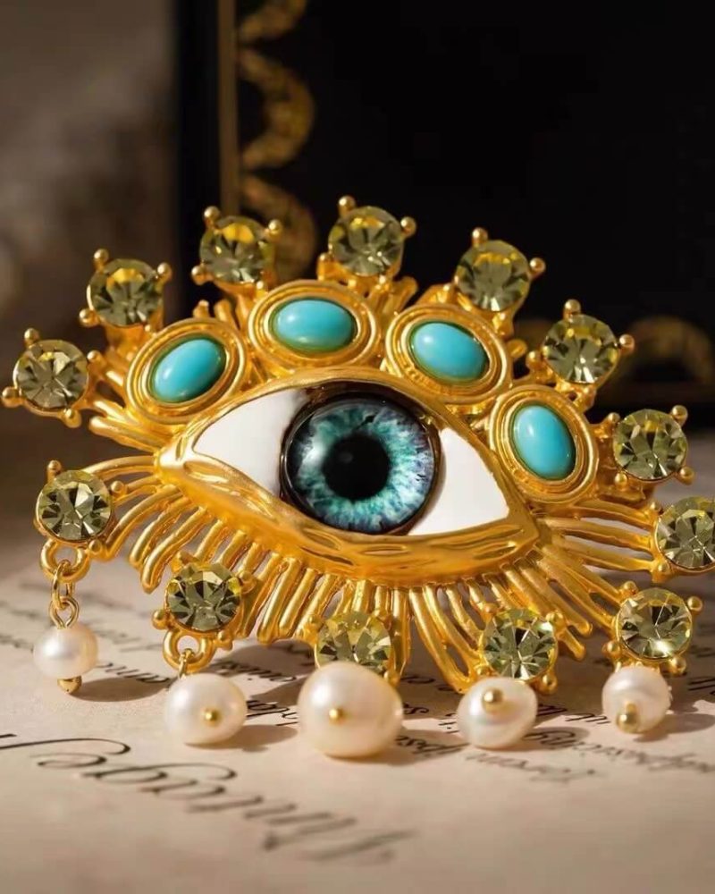 Natural Baroque Pearl Evil Eye Brooch Pin show