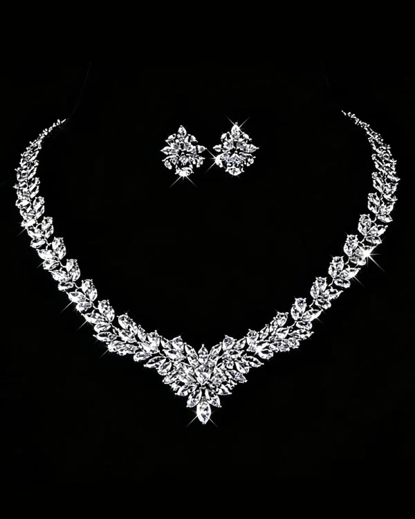 Vintage Marquise Floral Bridal Necklace and Earring Set