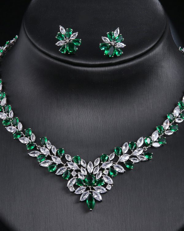 Vintage Marquise Floral Bridal Jewelry Set green