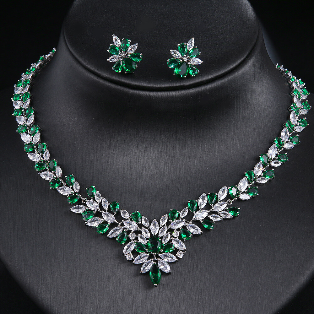 Vintage Marquise Floral Bridal Jewelry Set green
