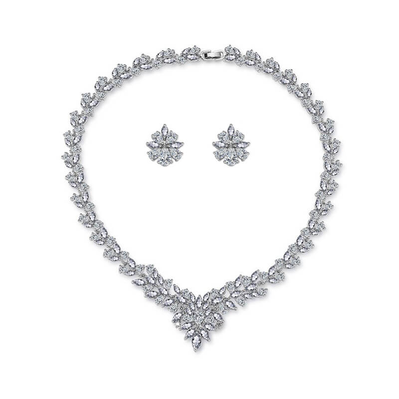 Vintage Marquise Floral Bridal Necklace and Earring Set - Image 11