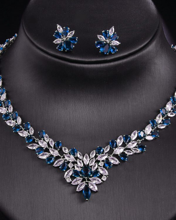 Vintage Marquise Floral Bridal Jewelry Set blue