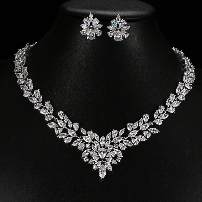 Vintage Marquise Floral Bridal Jewelry Set white