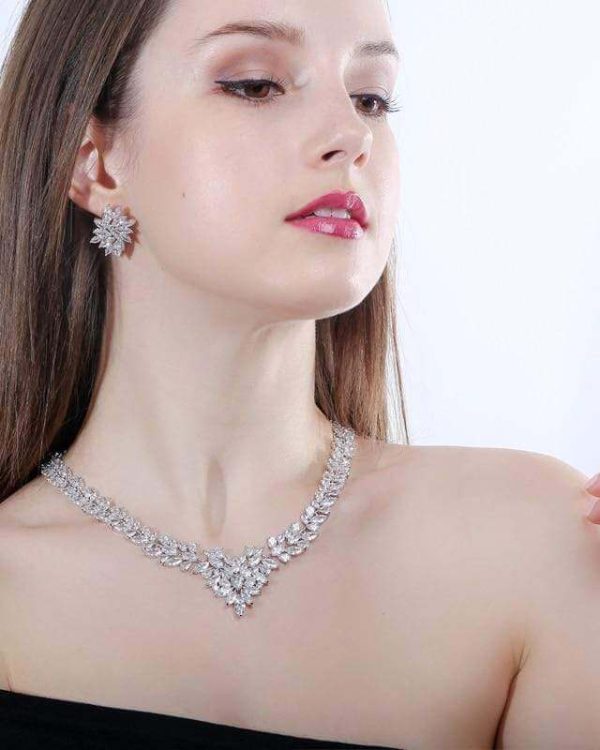 Alternative view of Vintage Marquise Floral Bridal Necklace and Earring Set