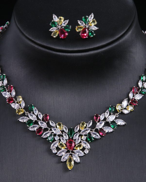 Vintage Marquise Floral Bridal Jewelry Set colorful