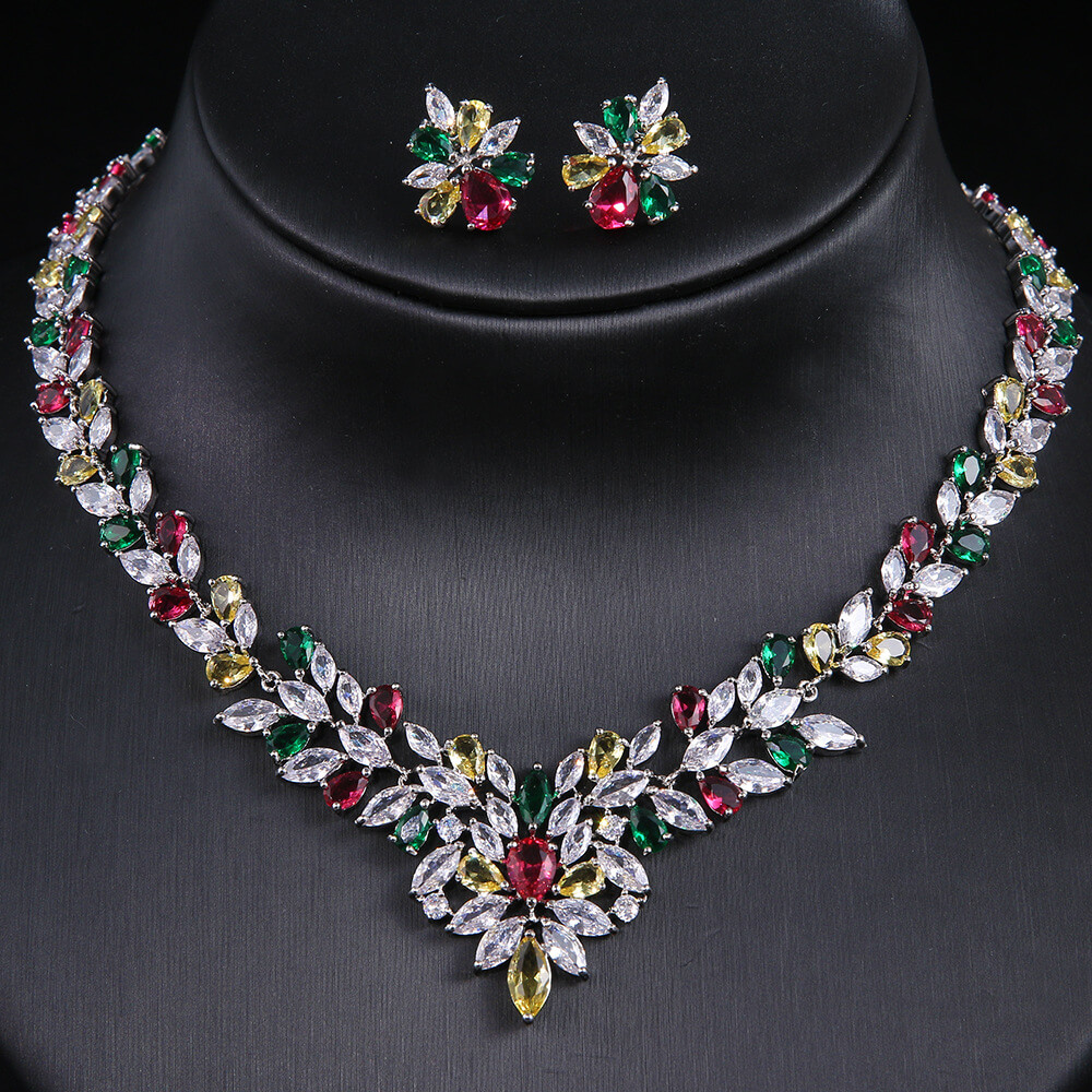 Vintage Marquise Floral Bridal Jewelry Set colorful