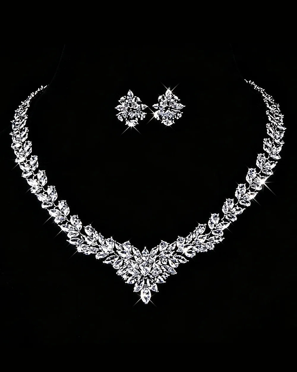 Vintage Marquise Floral Bridal Necklace and Earring Set