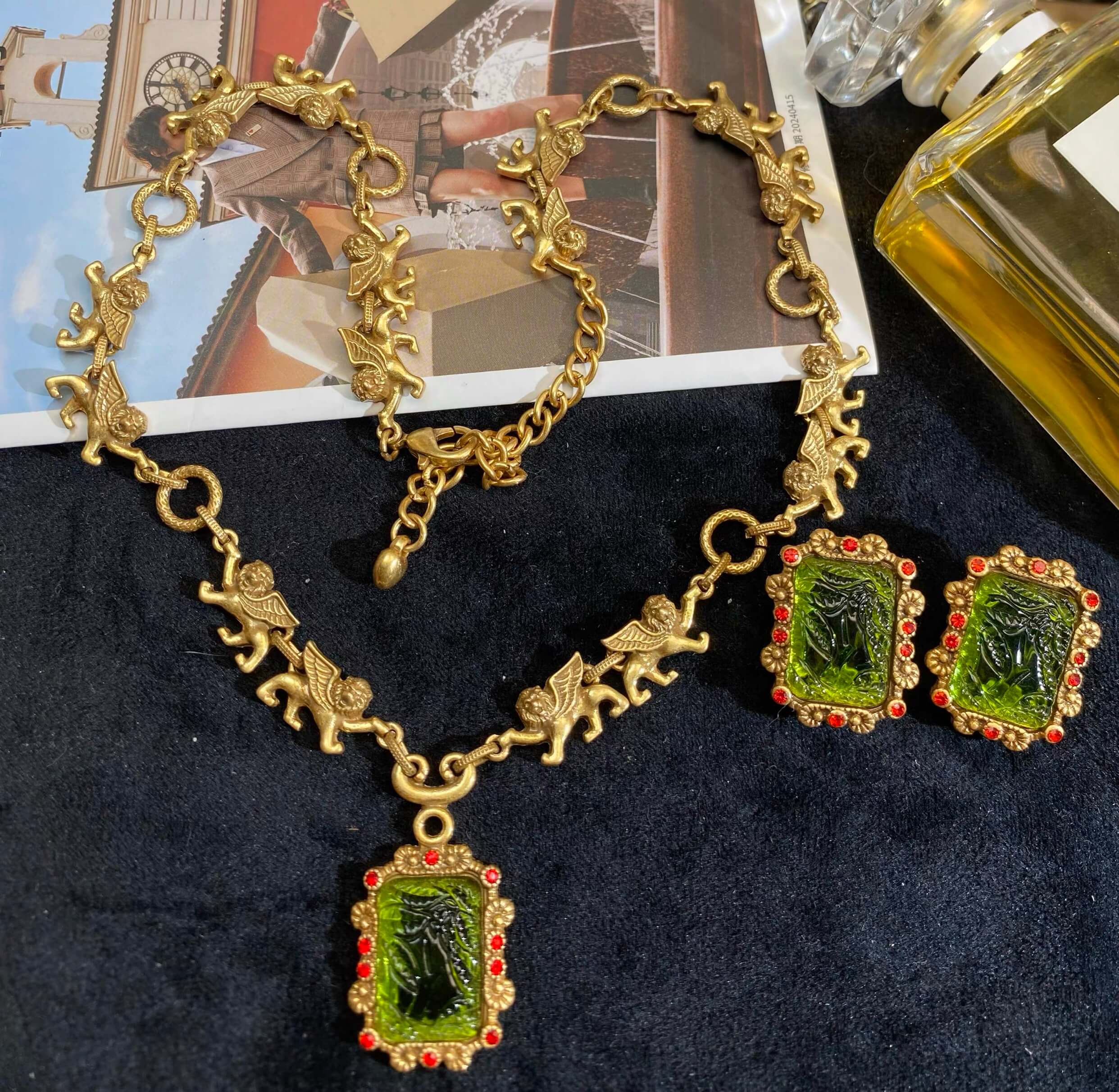 24k Gold Plate Green Gemstone Necklace kit