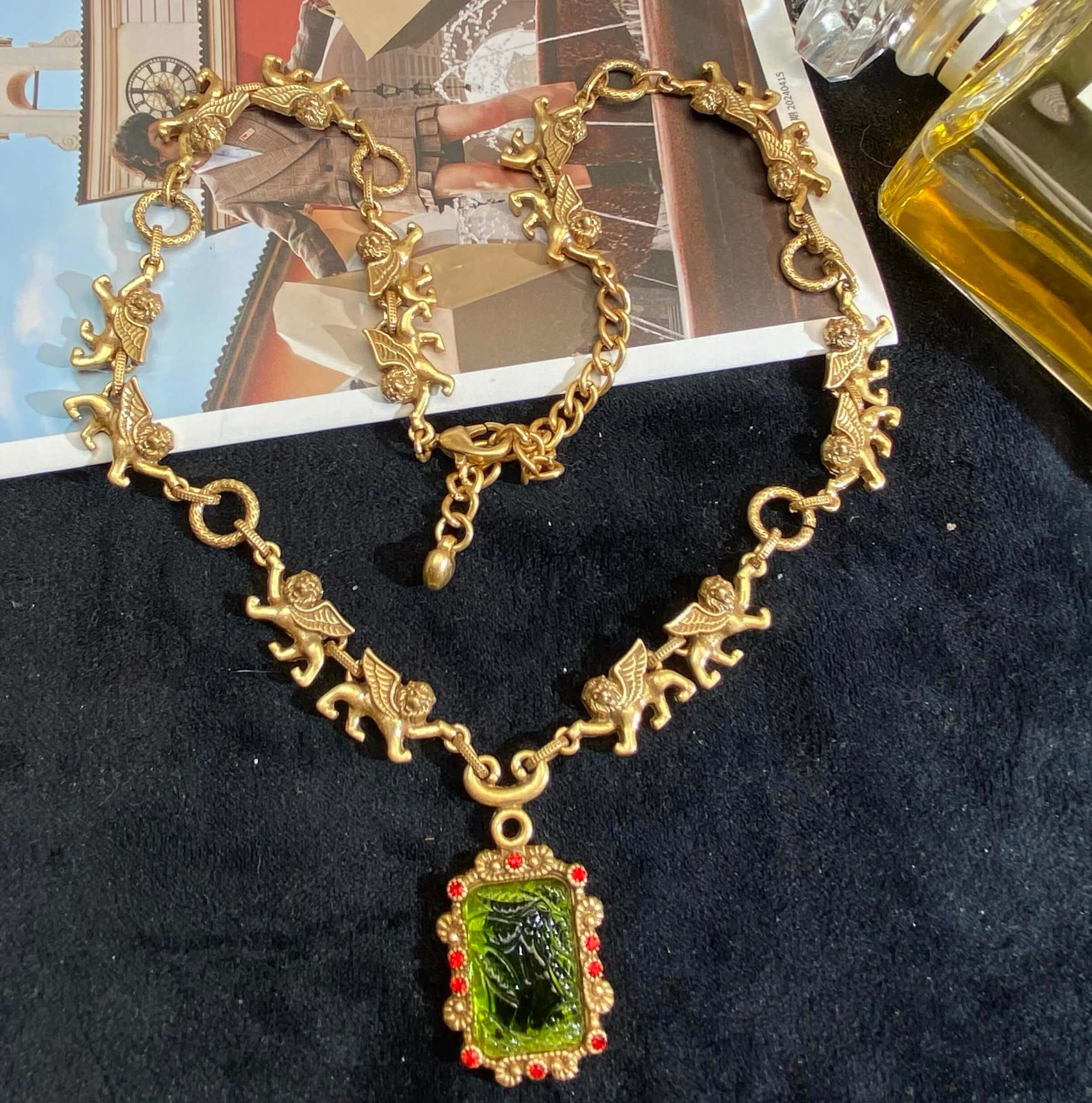24k Gold Plate Green Gemstone Necklace - Image 6