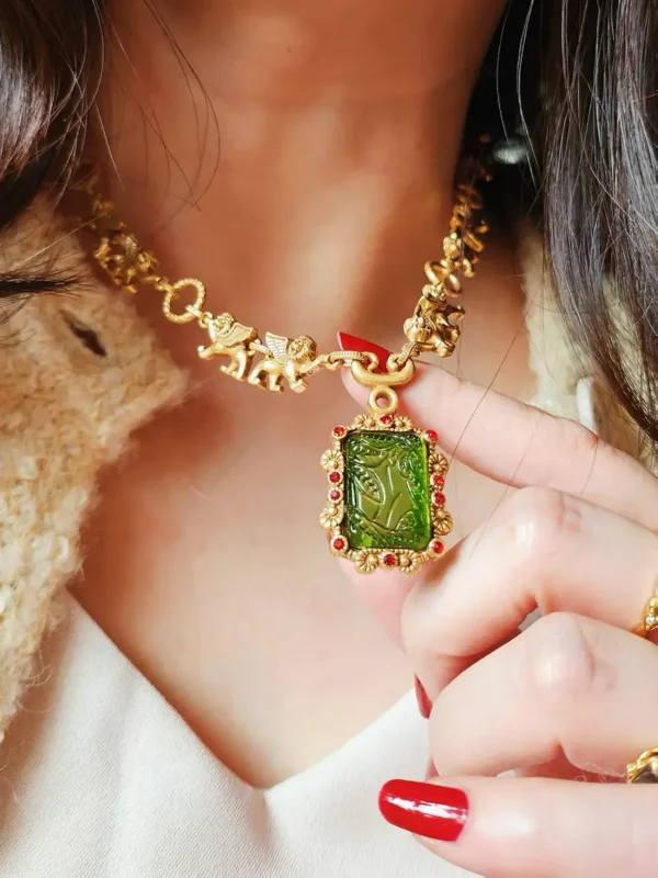 24k Gold Plate Green Gemstone Necklace 4