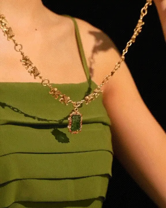 24k Gold Plate Green Gemstone Necklace 5